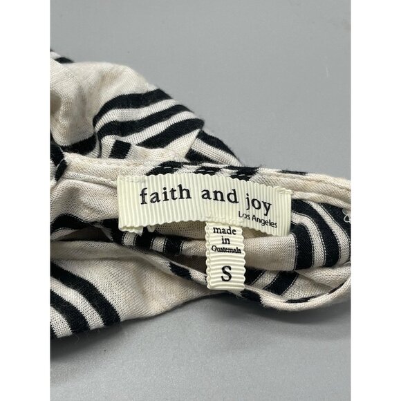 faith and joy 3/4 sleeve shirt striped ivory black button up sleeve small READ - Picture 13 of 15